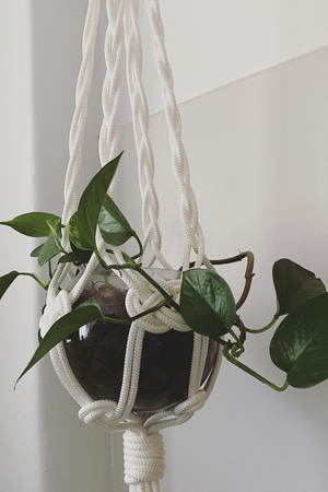 Fourragère - Handmade in Australia, white modern macrame plant hanger