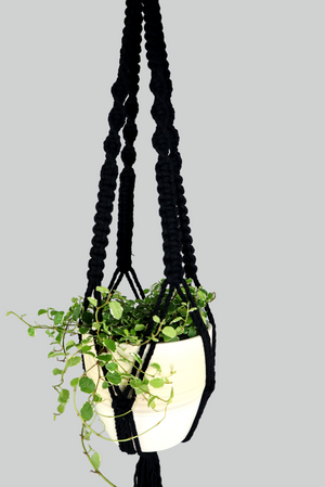 Night Fever - Handmade in Australia, twist black macrame plant hanger